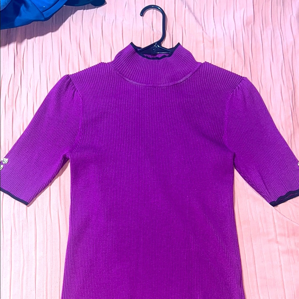 Vibrant Purple Ribbed Turtleneck Top
